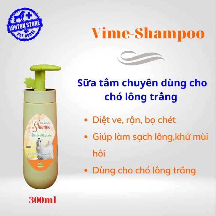 VEMEDIM Vime Shampoo - Sữa tắm chó, diệt ve chó, bọ chét (chuyên dùng cho chó lông trắng) Vime Shampo-Lonton store