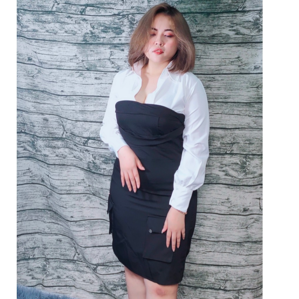 Đầm Váy Bigsize 60-100 Kg Set Đầm Phối Áo Sơ Mi S247 A | BigBuy360 - bigbuy360.vn