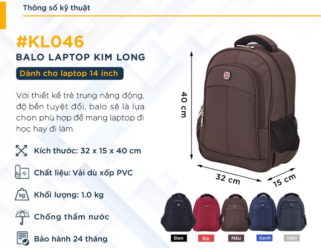 Balo laptop Kim Long KL046