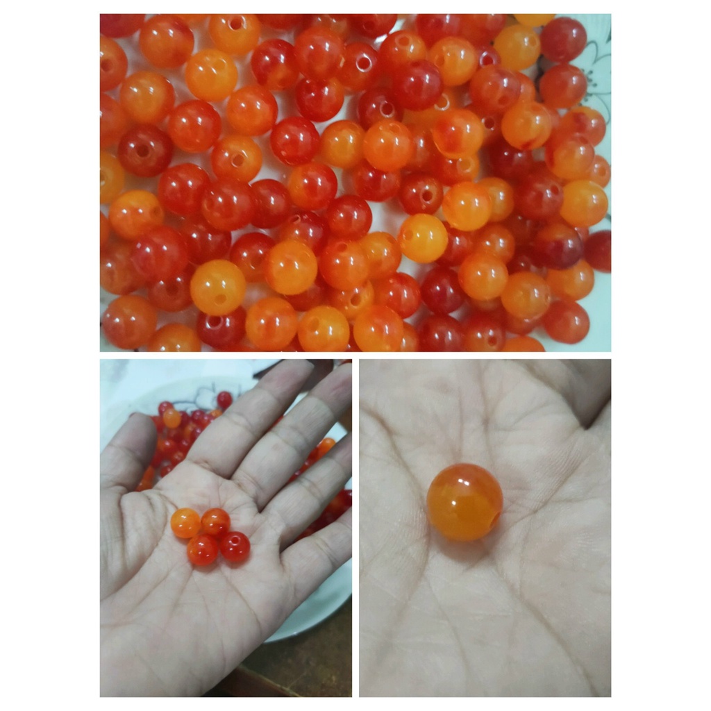 10-25-50gam hạt nhựa tròn bóng đỏ cam giống đá size 10mm