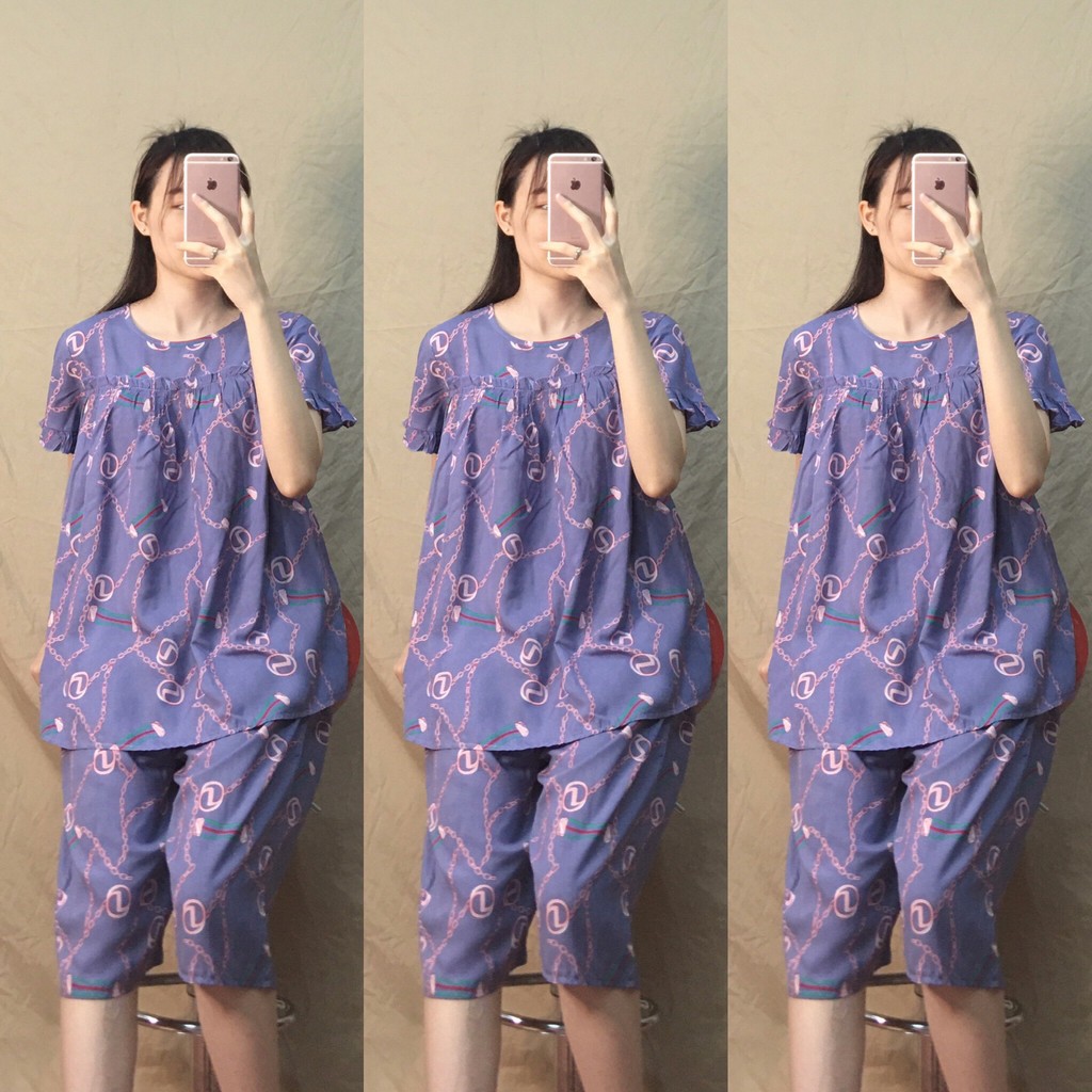 Bộ bầu lanh lửng mặc nhà bộ ngố bầu xinh chất mát nhiều vân