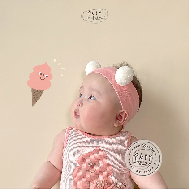 Bộ Áo Liền Quần Không Tay In Hình Que Kem Socola + 1 Băng Đô Dễ Thương Cho Bé Sơ Sinh