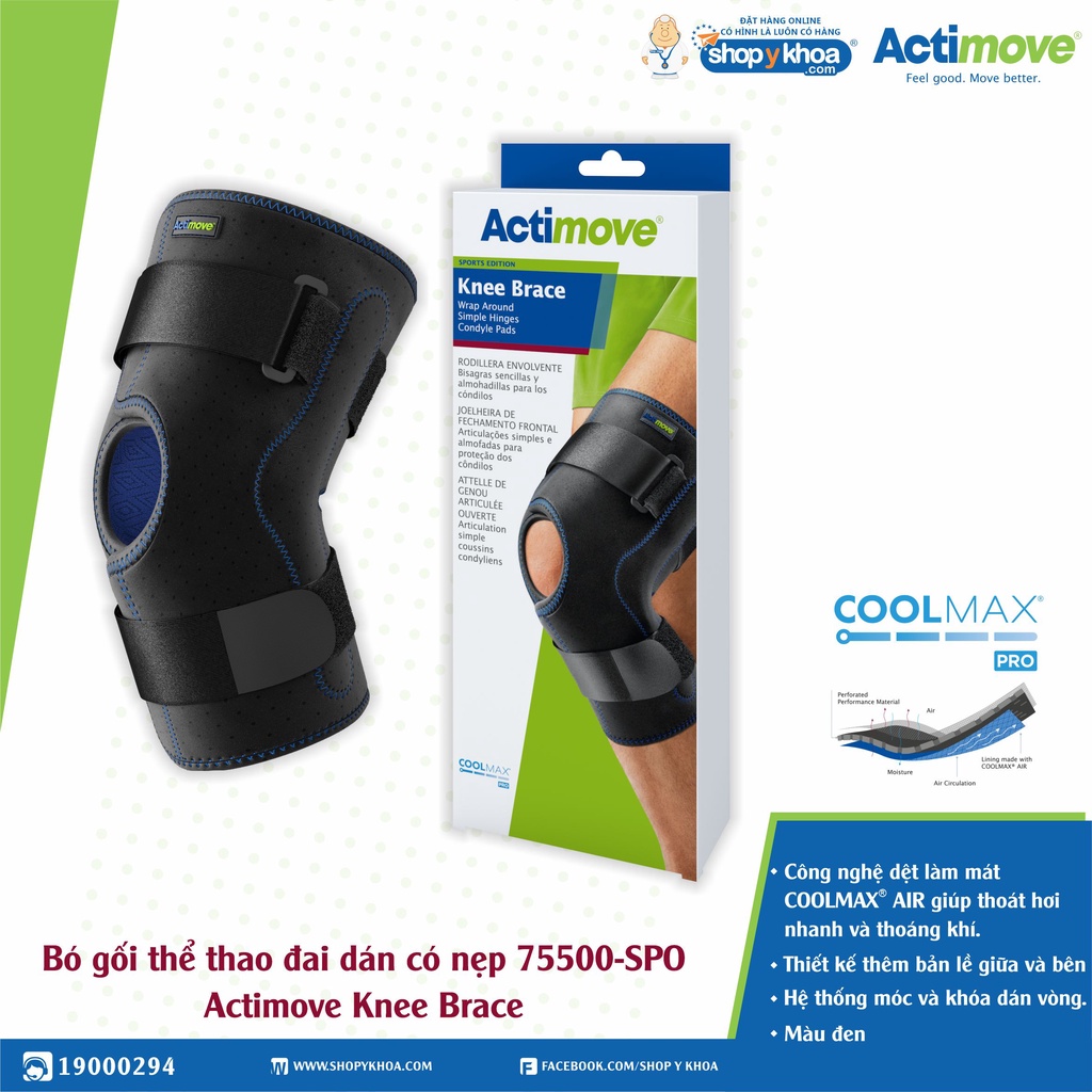[CÓ QUÀ TẶNG] Bó gối thể thao đai dán có nẹp 75500-SPO Actimove Knee Brace