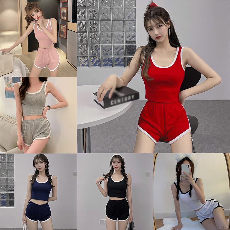 Bộ Đồ Thể Thao Áo Thun + Quần Short Màu Sắc Trơn Phong Cách Hàn Quốc Thời Trang Mùa Hè Cho Nữ