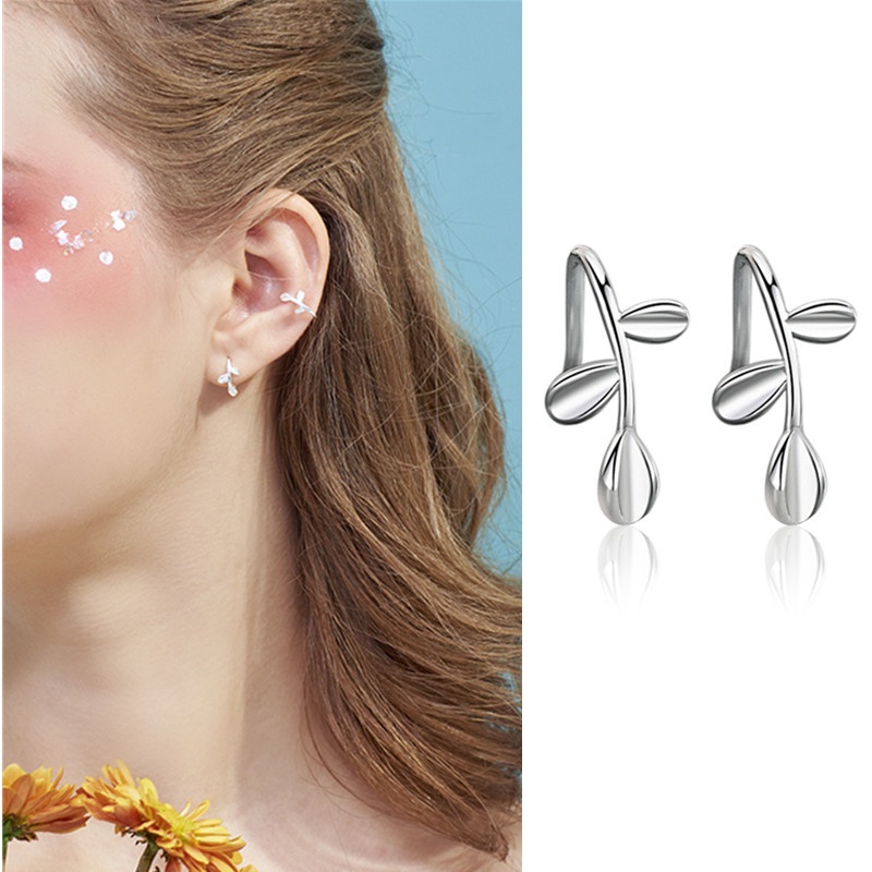 WE FLOWER Đôi Bông Tai Mạ Bạc 925 Hình Chiếc Lá Thời Trang Cho Nữ