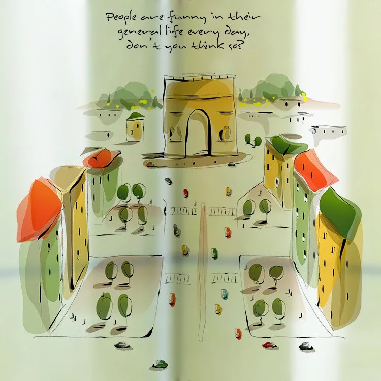 Decal trang trí kính cao cấp mẫu tranh vẽ nhà (60cm x 58cm)