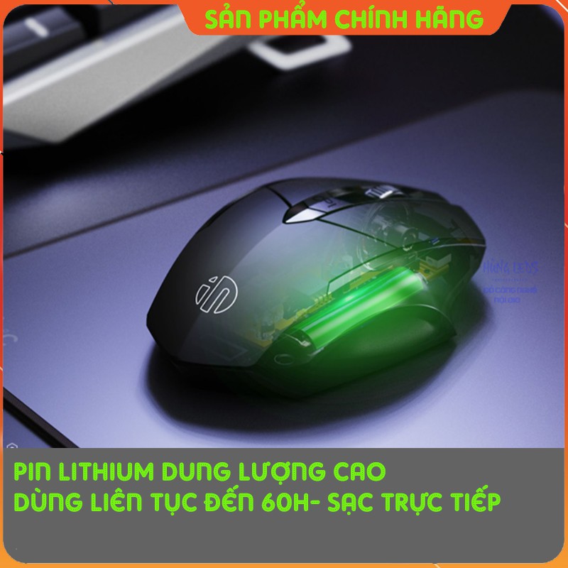 Chuột không dây pin sạc inphic PM6 - Chuột gaming không dây bluetooth cao cấp bấm siêu êm không cần thay pin