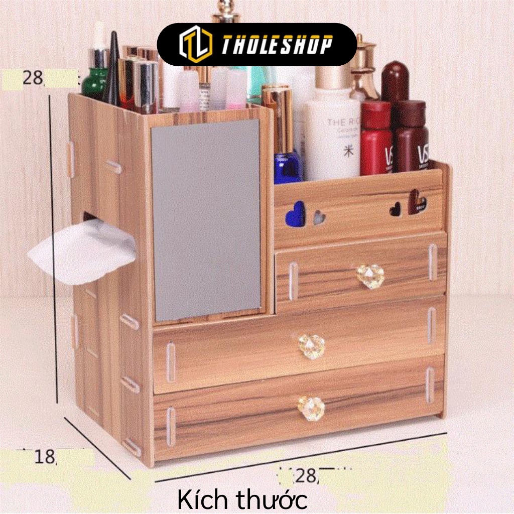 Hộp Đựng Mỹ Phẩm -  Hộp Gỗ Đựng Trang Sức, Đồ Trang Điểm Có Gương Để Bàn 4986