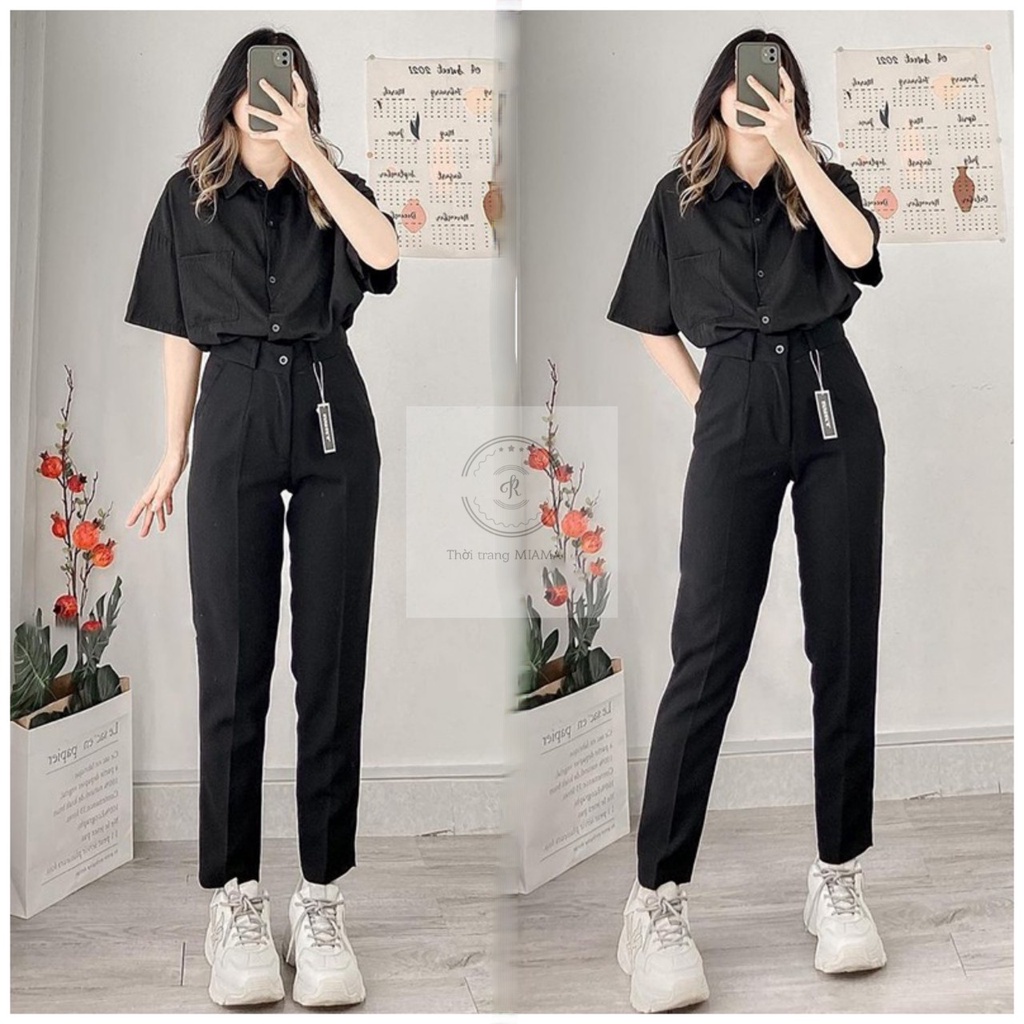 ✧Quần tây đi học nữ lưng cao bigsize màu xanh đen dáng baggy dài ống đứng - vải sinh cấp 3 2 cạp giá rẻ