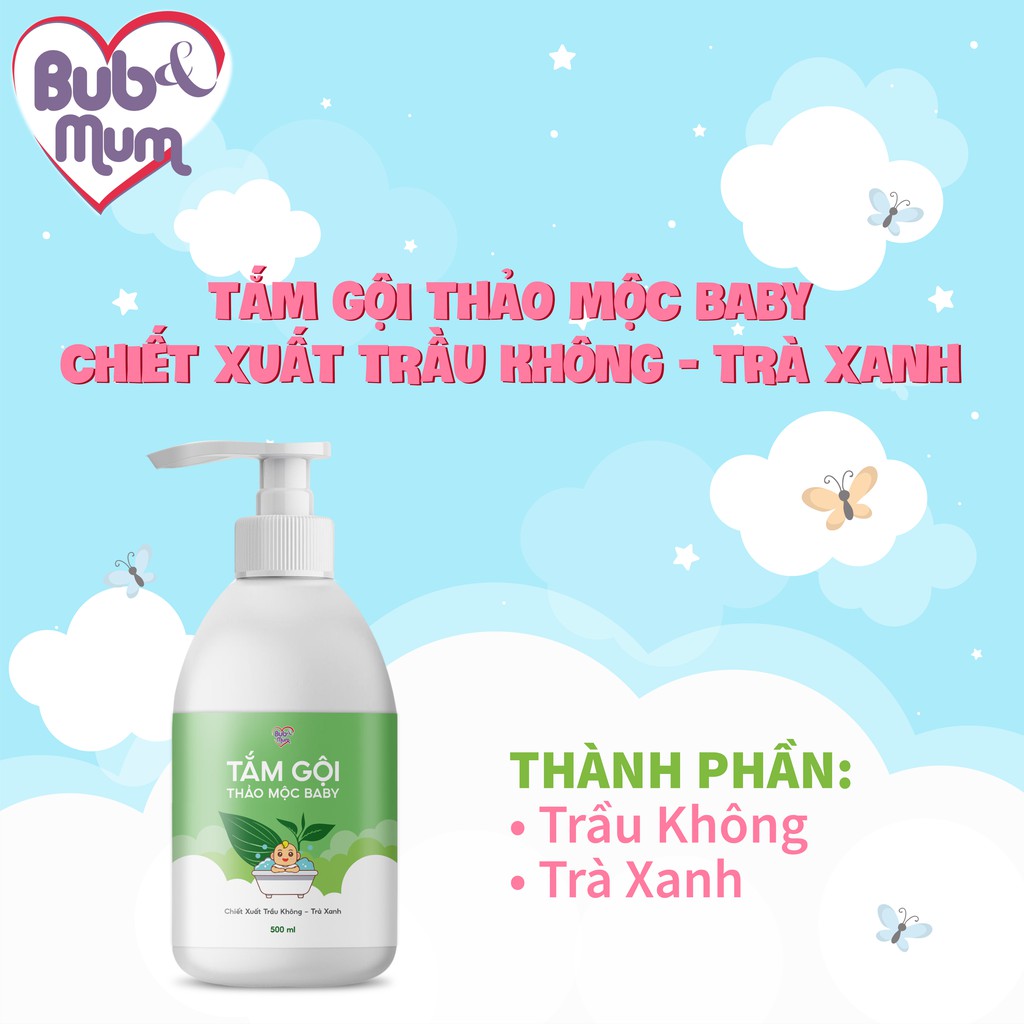 Sữa tắm gội cho bé chiết xuất thảo mộc Trầu Không-Trà Xanh 500ml BuB&MuM