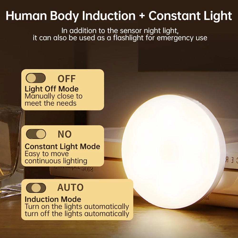 Đèn LED tròn 8 bóng cảm biến chuyển động PIR không dây sạc USB