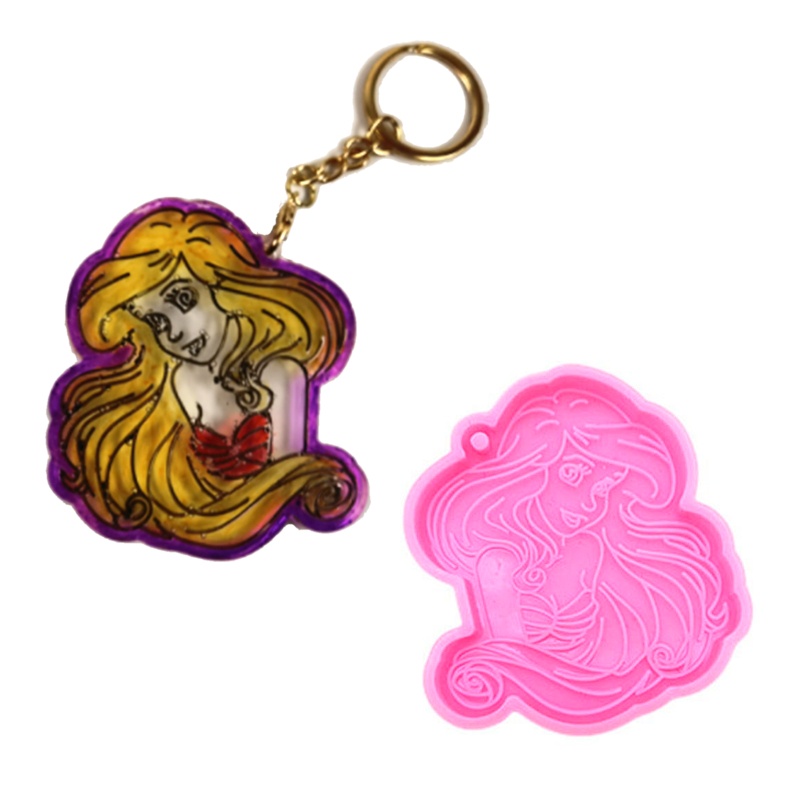 Sa Khuôn Silicon Làm Móc Khóa / Trang Sức Thủ Công Hình Cô Gái Tóc Dài Có Lỗ Treo Chìa Khóa / Làm Quà Tặng Sinh