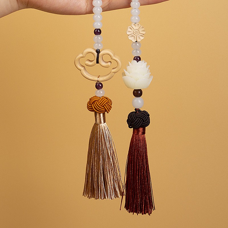 Ngọc bội khánh treo ô tô xe gỗ Hoàng Dương hạt Bồ Đề trang trí gương chiếu hậu cao cấp may mắn an toàn