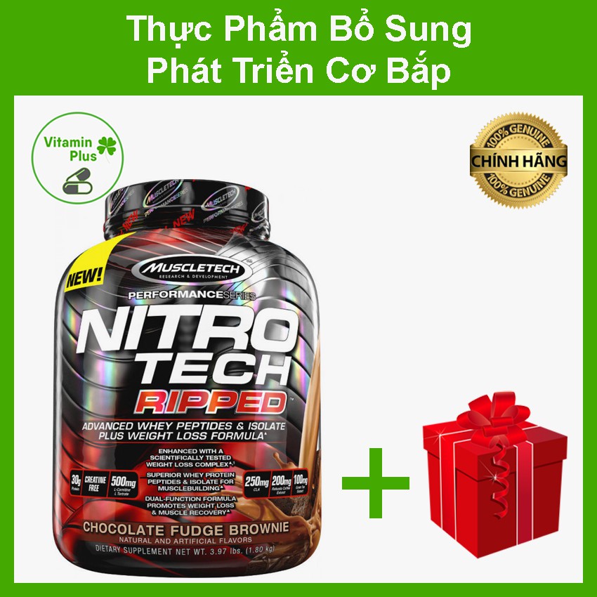 Sữa Tăng Cơ Hỗ Trợ Giảm Mỡ Nitro Tech Ripped 4lbs (1.8kg) Vị Chocolate