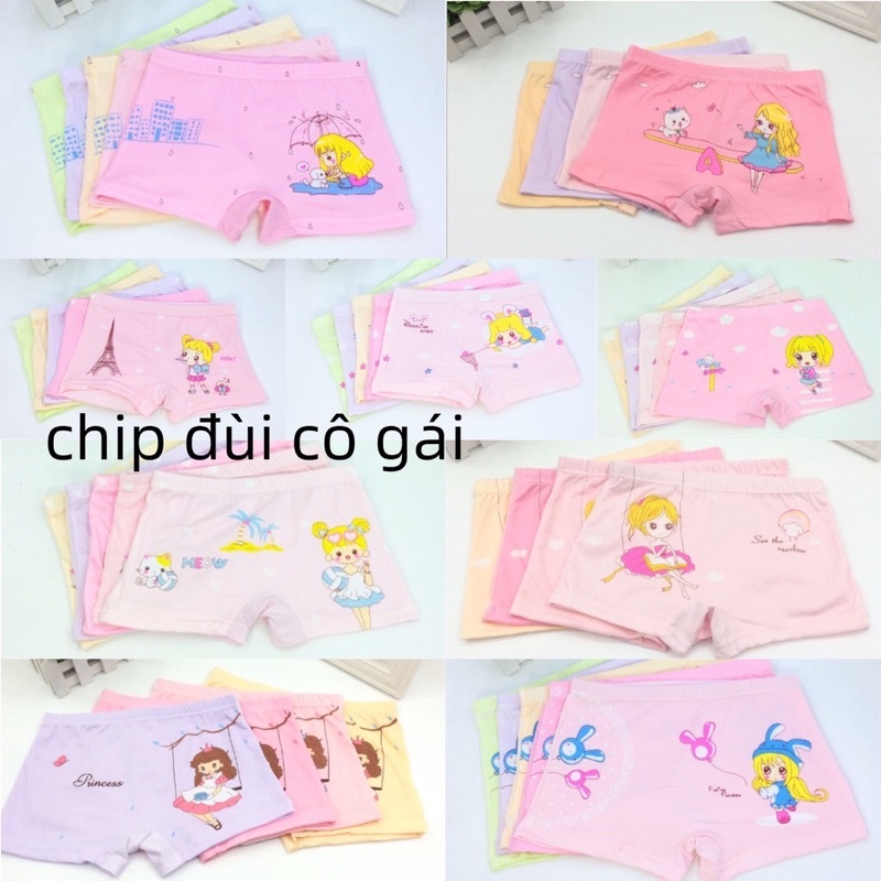 Quần chip đùi cotton, Quần chip đùi cho bé 2-12 tuổi hình cô bé nhiều màu sắc co giãn và thấm hút tốt