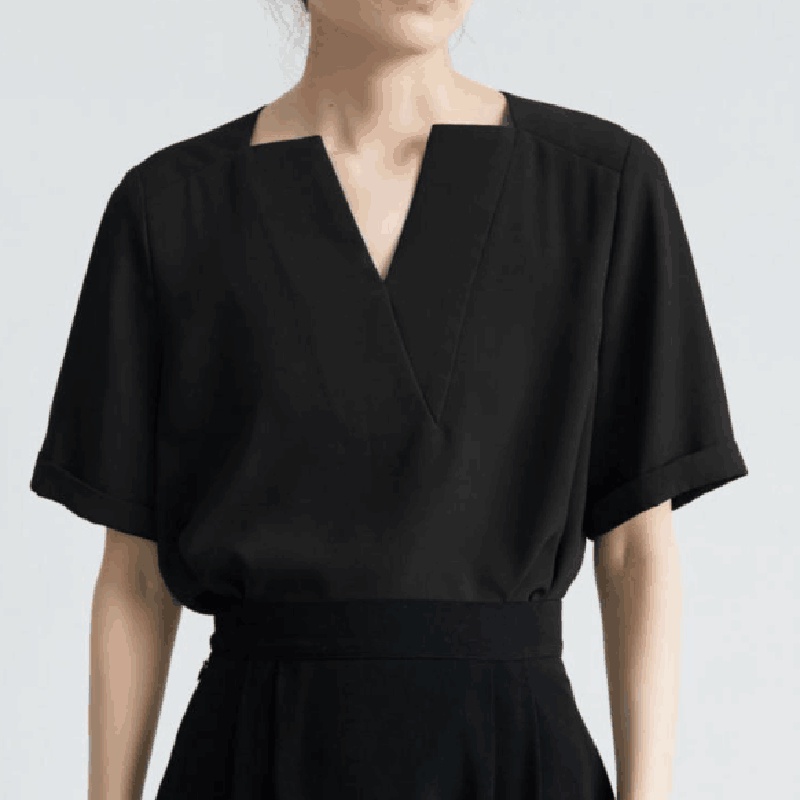 Áo IELGY tay ngắn cổ chữ V phong cách Pháp thời trang cho nữ