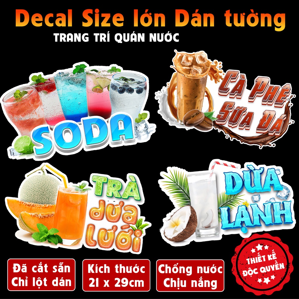 Poster decal TRÀ BÍ ĐAO trang trí quán nước,xe đẩy,dán tường,tủ kính 2022 HOTTREN chống nước- A4 cắt sẵn chỉ cần lột dán
