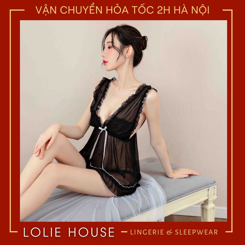 Váy ngủ xuyên thấu sexy gợi cảm 2 dây chất voan siêu mỏng dành cho nữ LOLIE HOUSE - VN29