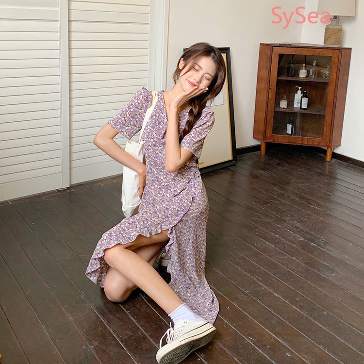 Đầm Voan Tay Ngắn Phối Bèo Thiết Kế Xẻ Tà Phong Cách Pháp Thanh Lịch Cho Nữ