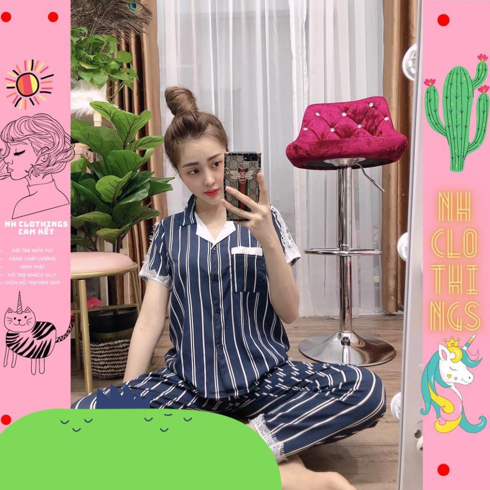 Đồ Bộ Pijama, Đồ Ngủ Nữ, Bộ Ngủ Lụa Nữ Tay Ngắn Quần Dài Lụa Hàn Cao Cấp Phối Ren Tay Áo NH CLOTHINGS