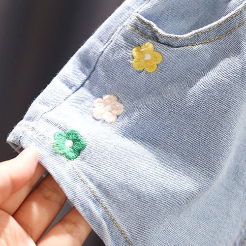 Hàng Có Sẵn Quần Short Jean In Hoa Hàn Quốc Mùa Hè 2023 Mới Cho Bé Gái