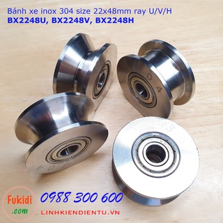 Bánh xe cổng lùa inox 304 ray U, V và H size 22x48mm BX2248U, BX2248V và BX2248H