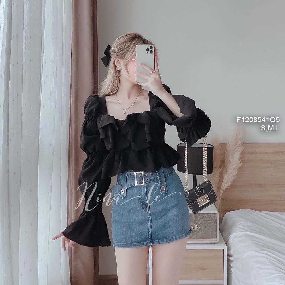Chân váy jean ngắn kèm dây nịt có lót quần trong hàng đẹp!