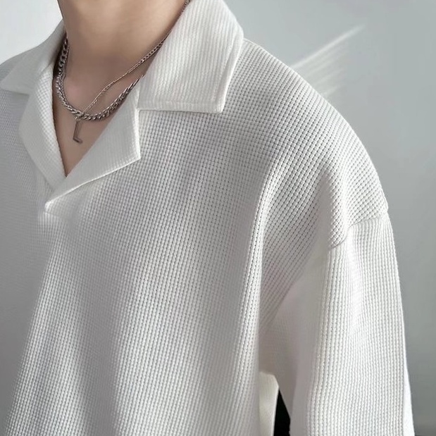 Áo polo Tay Ngắn Dáng Rộng Cổ Bẻ Co Giãn Màu Sắc Trơn Phong Cách Hàn Quốc Dành Cho Nam Sinh