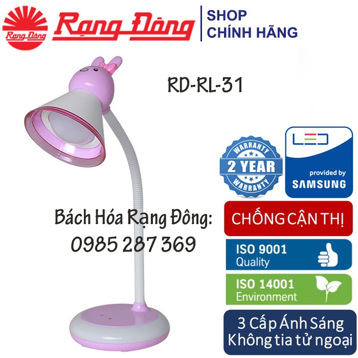 Đèn Bàn Cảm Ứng LED Rạng Đông RL-31.LED Thay đổi 3 cấp độ sáng, Đế đèn sáng 7 màu