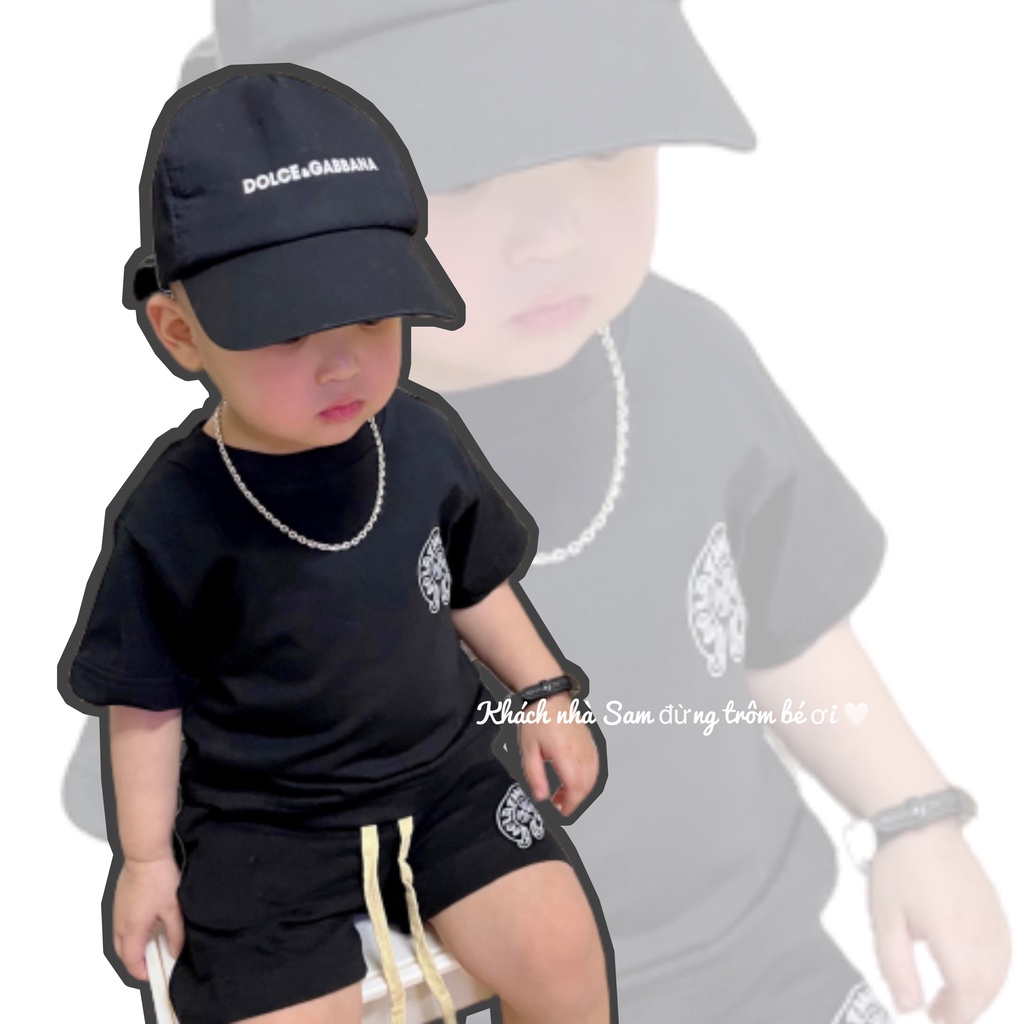 Set quần áo cộc bé trai bé gái Chrome Heart 100% cotton trắng/đen - Samy_vn