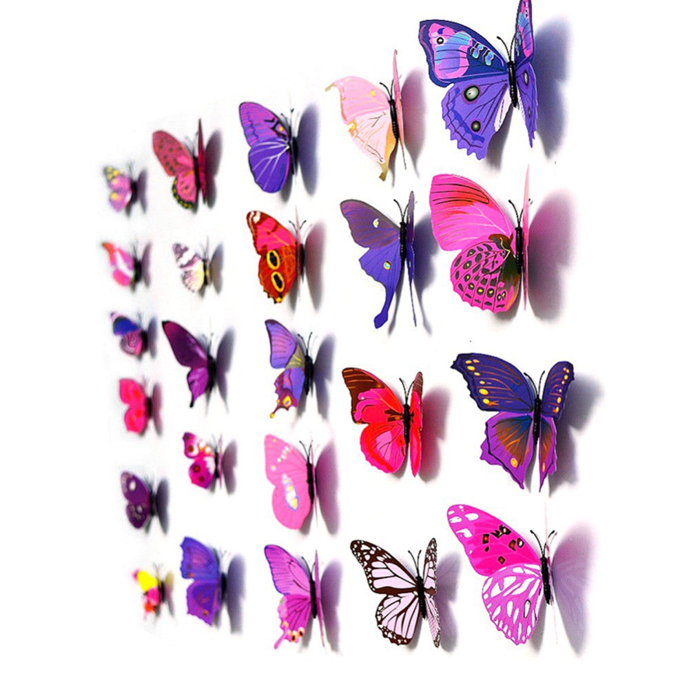 Combo 24 Con Bướm 3D Dán Tường
