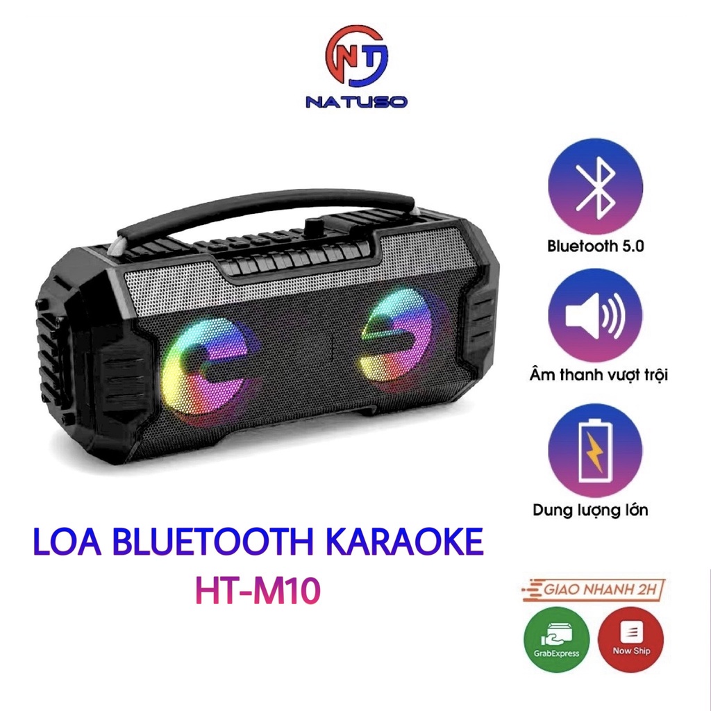 LOA BLUETOOTH KARAOKE HT-M10 TẶNG KÈM 1 MIC CÓ DÂY CẮM TRỰC TIẾP, BASS SIÊU TRẦM, ÂM THANH SỐNG ĐỘNG, ĐÈN LED ĐỘC ĐÁO