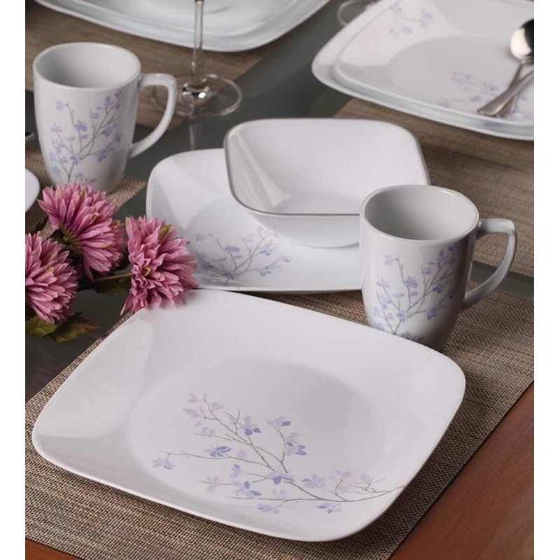 Dĩa Thủy Tinh Mỹ Vuông Jacaranda Corelle 2211-2213 (23cm–26.5cm)