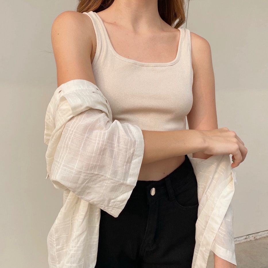 Áo hai dây croptop bản to áo 3 lỗ thun gân cổ vuông square neck crop top Mia Ritta A2062