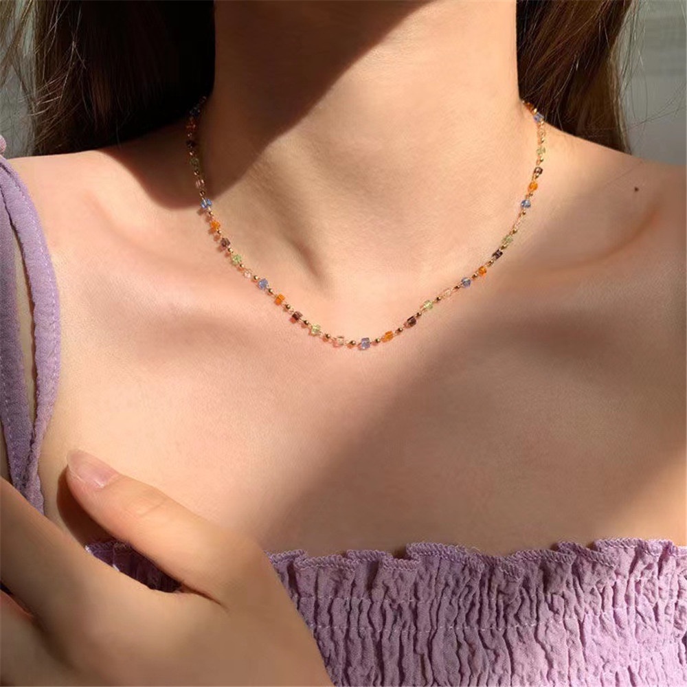 Vòng Cổ Choker Bằng Acrylic Đính Hạt Pha Lê Nhiều Màu Sắc Dành Cho Nữ