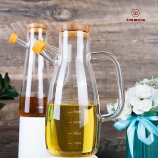 Bình thủy tinh đựng dầu ăn, nước mắm gia vị chia vạch nắp gỗ [ BỀN ĐẸP]