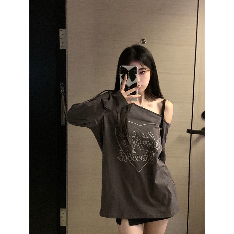 Áo Thun Trễ Vai Tay Dài Dáng Rộng Thời Trang Cho Nữ