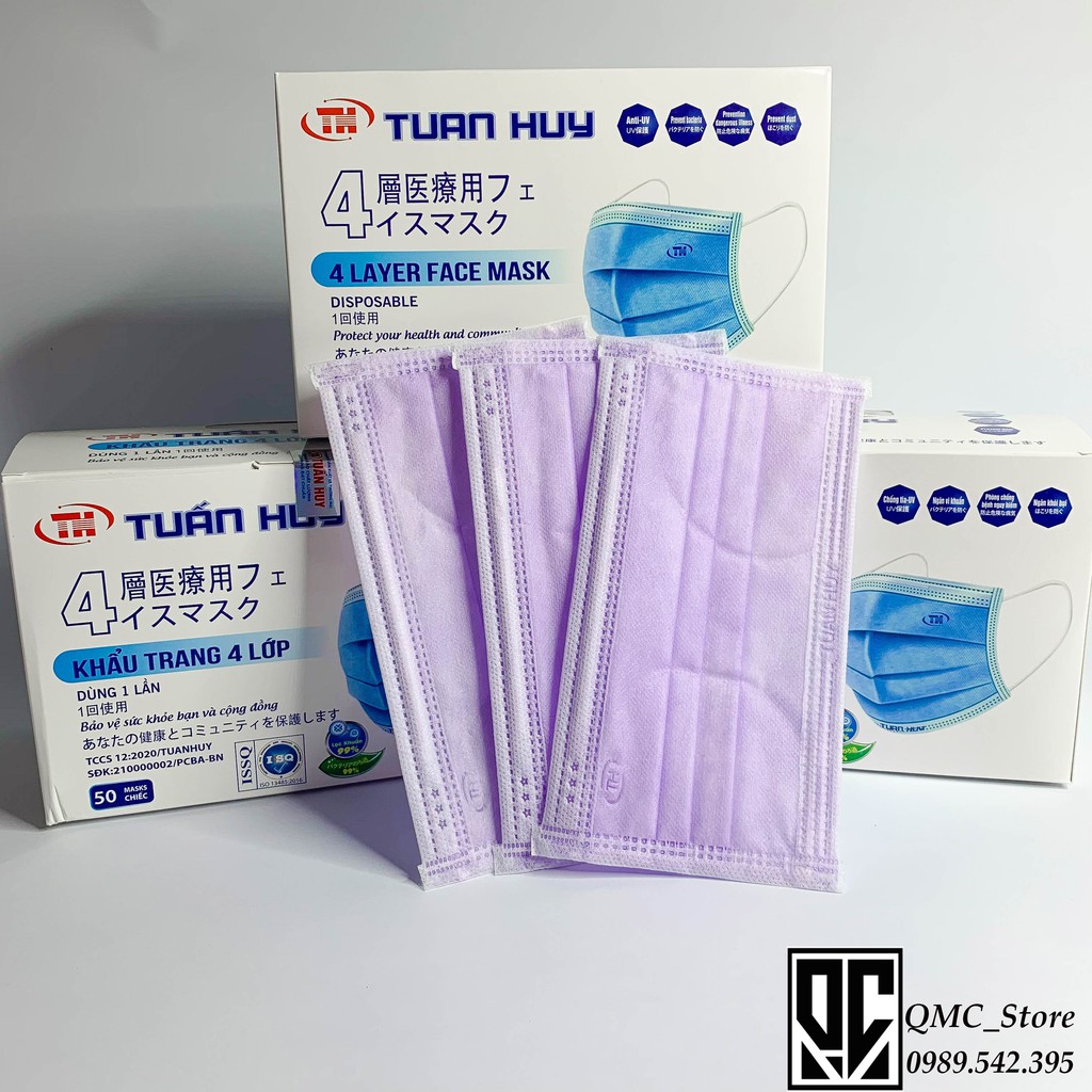 &lt;HÀNG HOT&gt; Khẩu trang y tế 4 lớp màu tím , hộp 50c #QMC