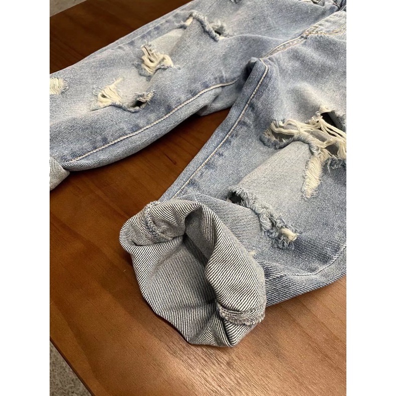 Quần jean BXPB dài thiết kế rách gối thời trang mùa hè cá tính dành cho bé trai 3-15 tuổi