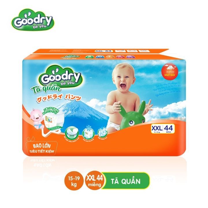 Combo 3 bịch tã quần Goodry XXL44 (15-19kg) - Công nghệ Nhật Bản thấm hút thật nhanh