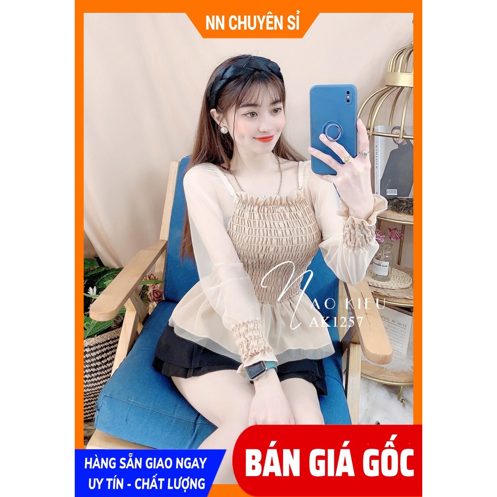 Áo nhúng tay lưới dễ thương chất vải mềm mịn cho nữ  Áo kiểu nữ AK1257