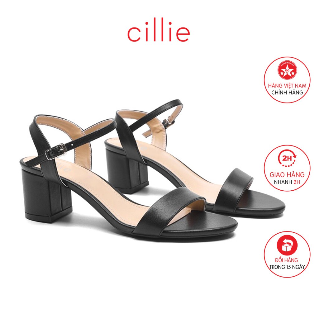 Giày sandal nữ quai ngang gót vuông cao 6cm bản to mang công sở đi làm dạo phố Cillie 1001