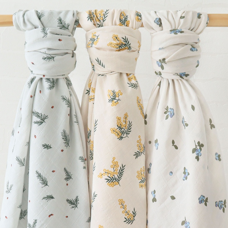 Chăn Quấn Em Bé 2 Lớp Bằng Cotton Muslin Siêu Nhẹ Mềm Mại In Họa Tiết Hoa