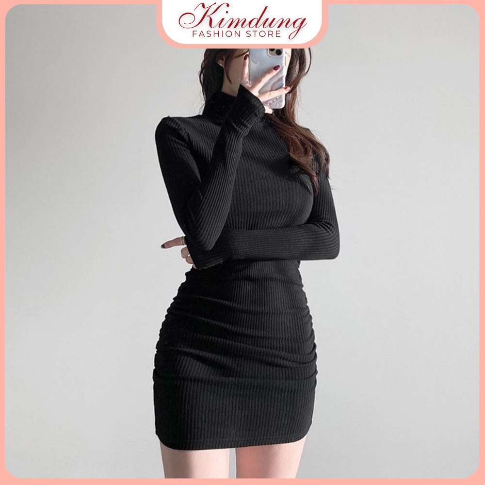 💕Free Ship💕Đầm body cổ lọ nữ dài tay, đầm ôm body dáng dài chất thun gân co giãn phong cách sexy tôn dáng cực đỉnh