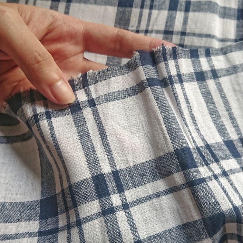 Vải Linen pha cotton xuất dư, caro lớn, khổ 1m4