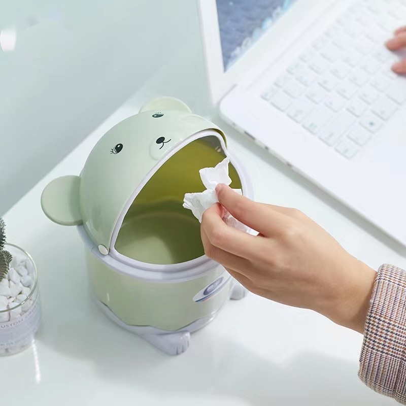 Thùng rác mini để bàn hoạt hình lật thùng rác