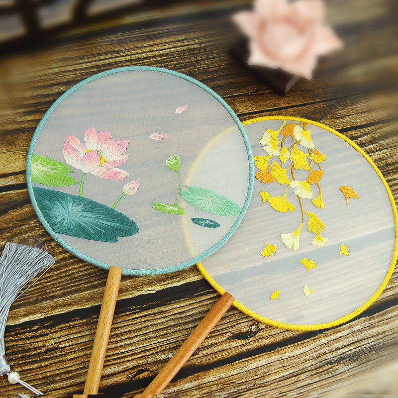 Thêu Handmade/Antique hand embroidered hand fan, Chinese fan