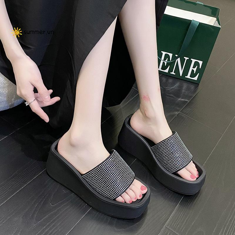 Dép Quai Chéo Đế Bằng Chống Trượt Đính Đá Thời Trang Mùa Hè Hàng Mới 2022 Dành Cho Bạn Nữ