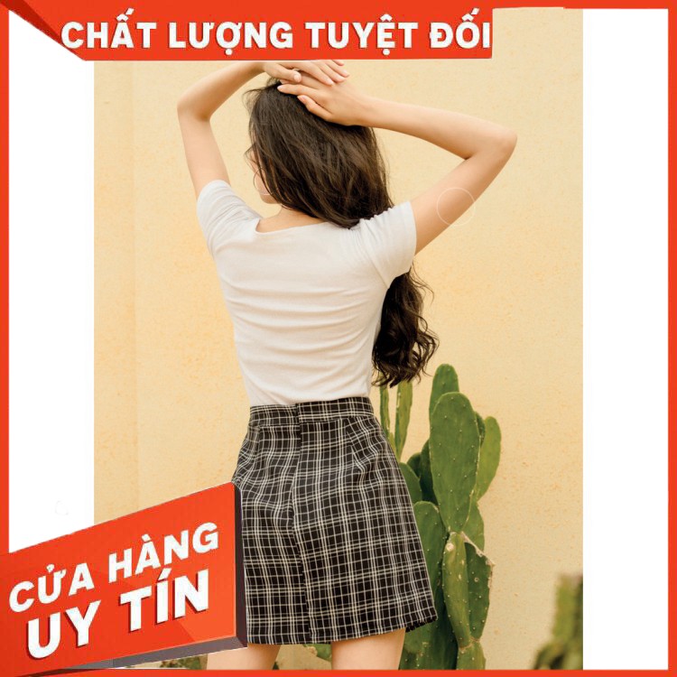 Chân váy caro phối nút GUMAC CV08964_DEN - Hàng nhập khẩu