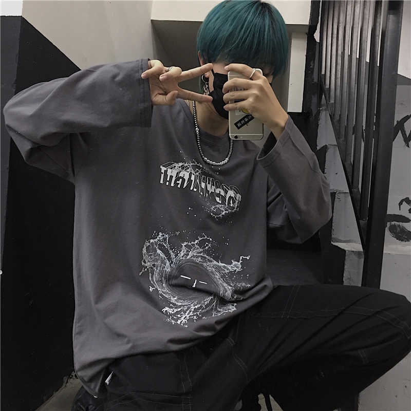 Áo Thun Dáng Rộng Tay Dài In Hình Cá Tính Phong Cách Hàn Quốc Cho Nam Và Nữ | BigBuy360 - bigbuy360.vn